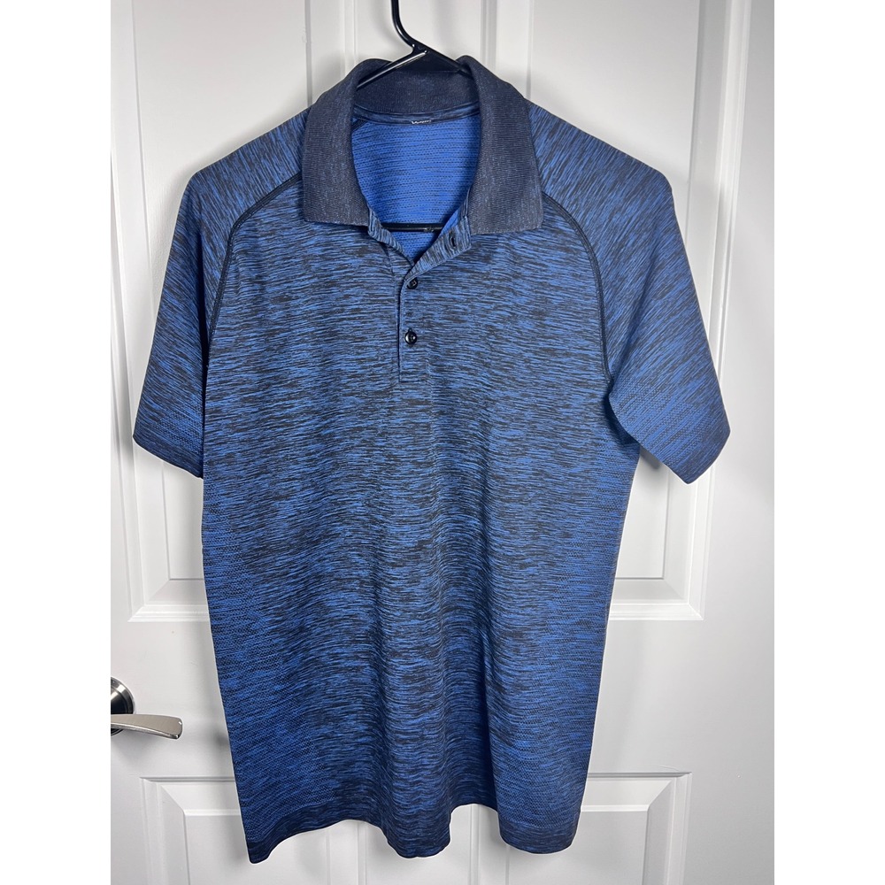 Lululemon Metal Vent Tech Polo Mens Blue Black Space Dye Training Golf Shirt L